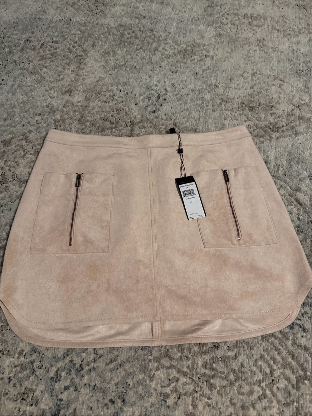 BCBGMaxAzria Blush Pink Suede Mini Skirt with Front Zip Pockets